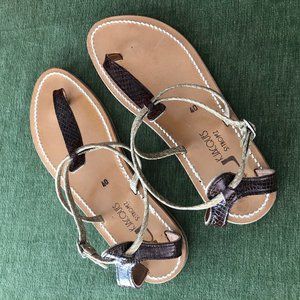 K Jacques Buffon Embossed Patent Leather Sandals